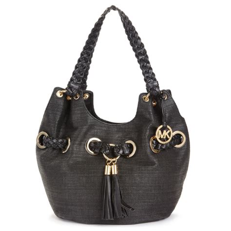 Michael Kors Black Braided leather Grommet Handbag with gold 